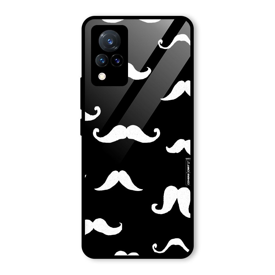 Moustache Pattern (White) Glass Back Case for Vivo V21 5G