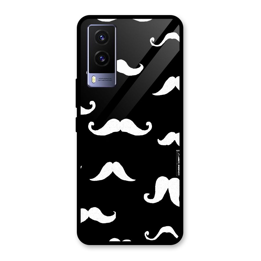 Moustache Pattern (White) Glass Back Case for Vivo V21e 5G
