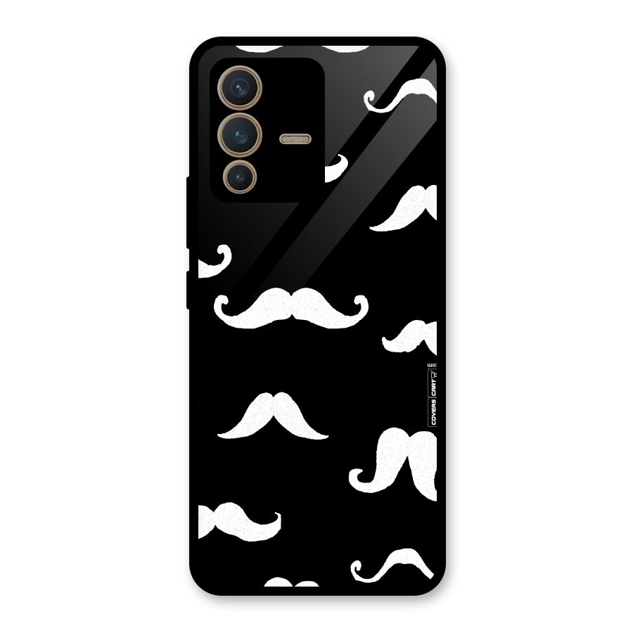 Moustache Pattern (White) Glass Back Case for Vivo V23 5G