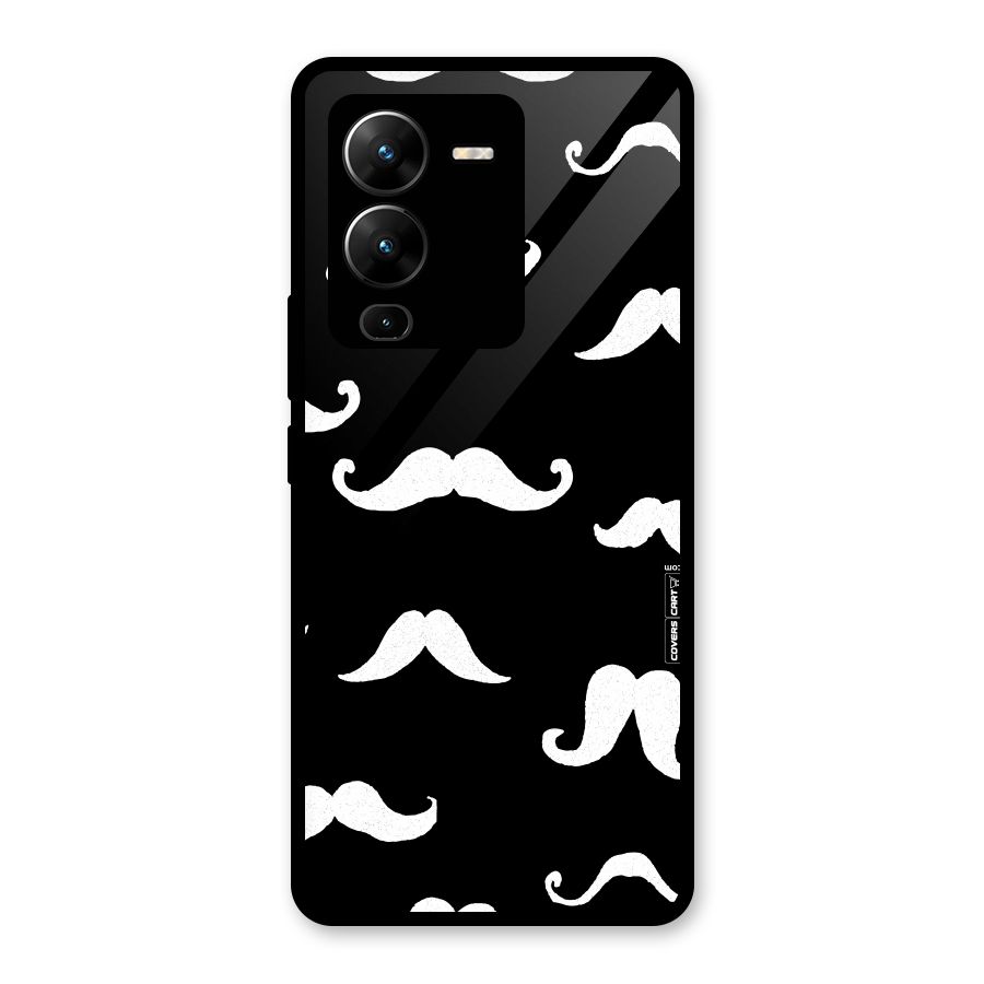 Moustache Pattern (White) Glass Back Case for Vivo V25 Pro