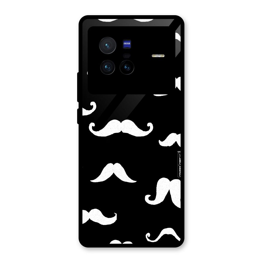 Moustache Pattern (White) Glass Back Case for Vivo X80