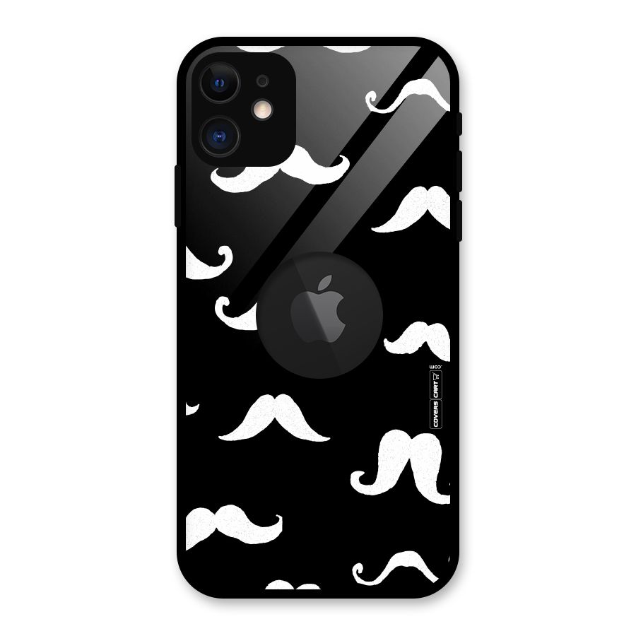 Moustache Pattern (White) Glass Back Case for iPhone 11 Logo Cut