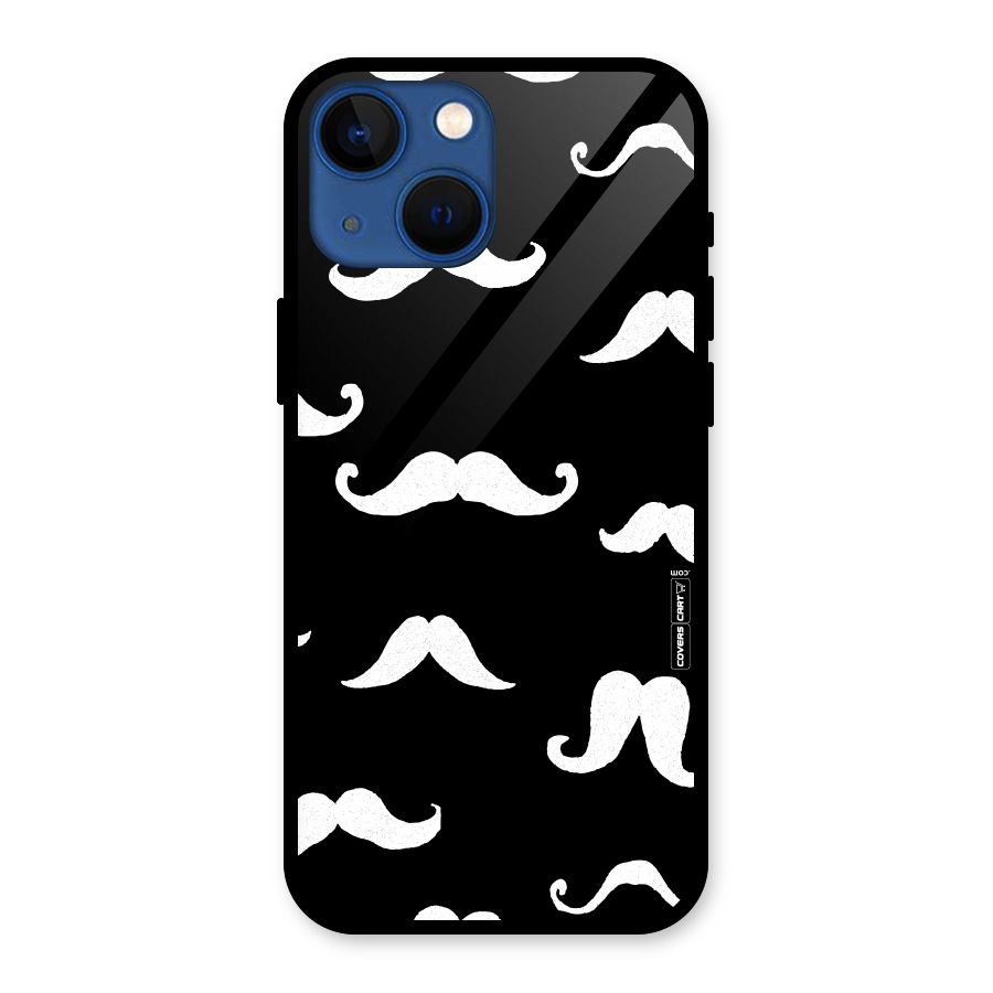Moustache Pattern (White) Glass Back Case for iPhone 13 Mini
