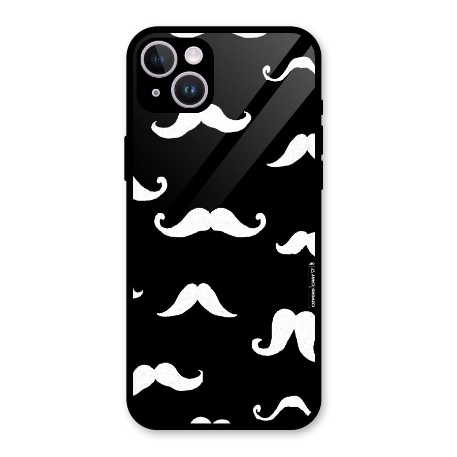 Moustache Pattern (White) Glass Back Case for iPhone 14 Plus