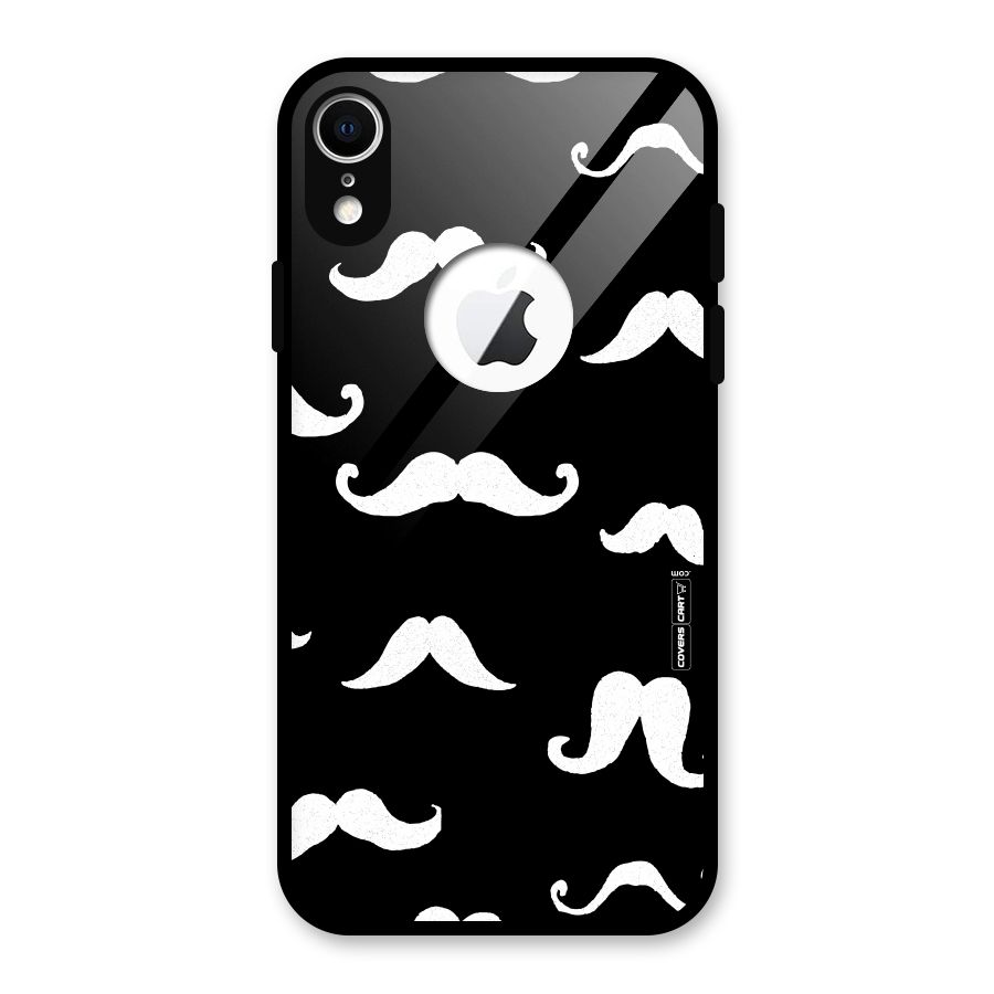 Moustache Pattern (White) Glass Back Case for iPhone XR Logo Cut