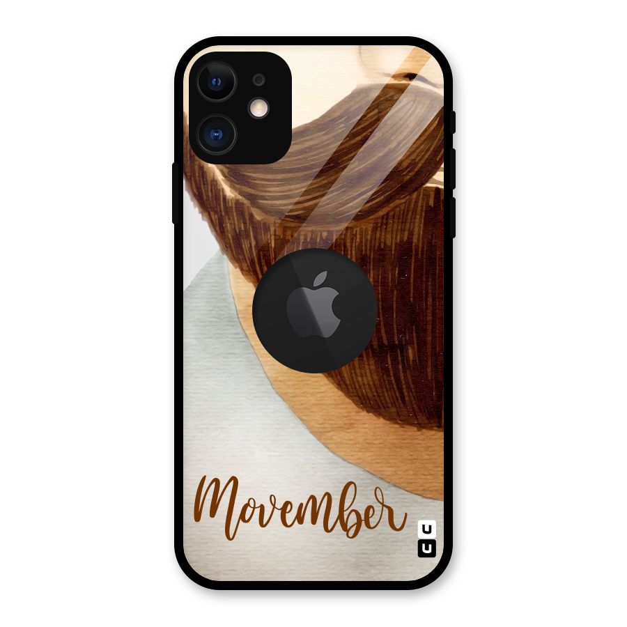 Movember Moustache Glass Back Case for iPhone 11 Logo Cut