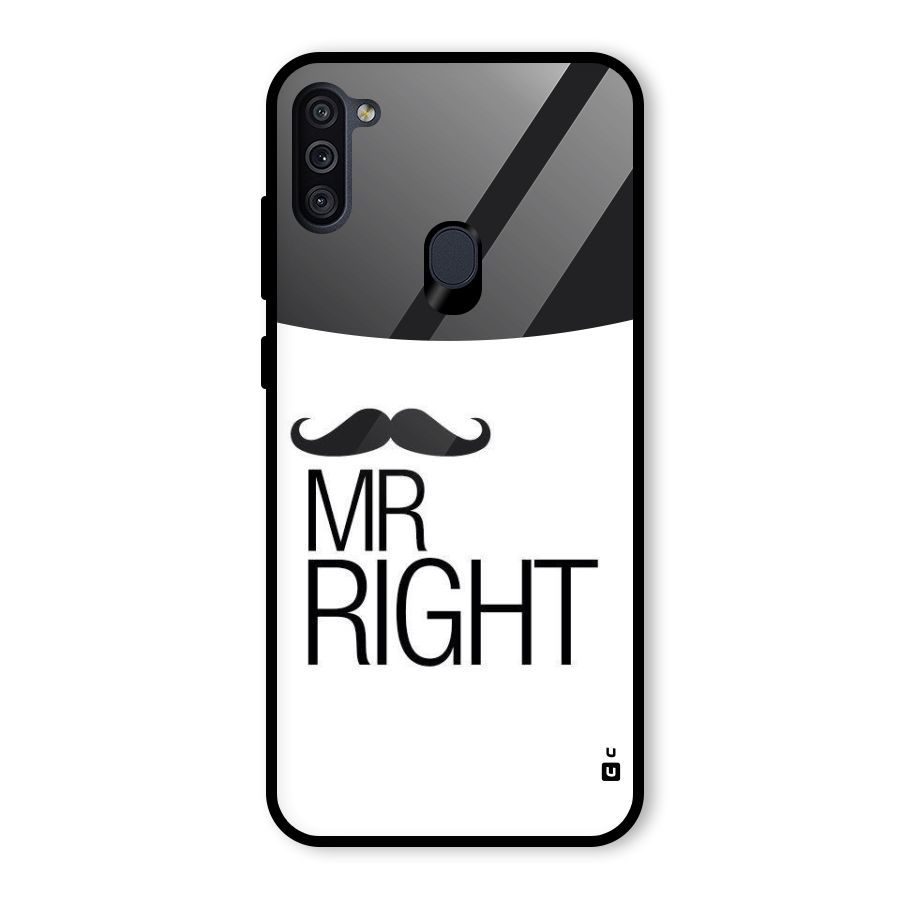 Mr. Right Moustache Glass Back Case for Galaxy M11
