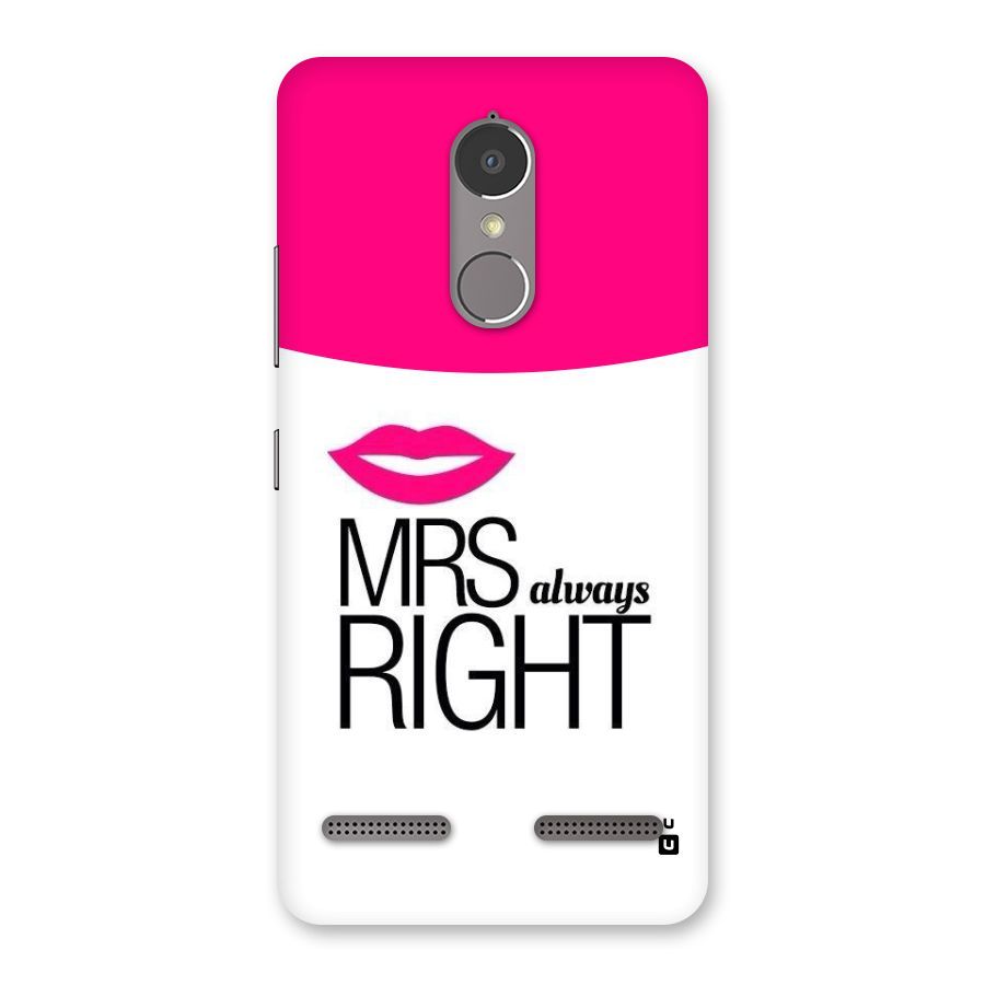 Mrs always right Back Case for Lenovo K6 Power