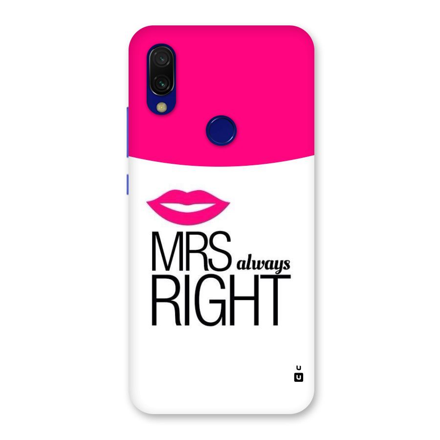 Mrs always right Back Case for Redmi Y3