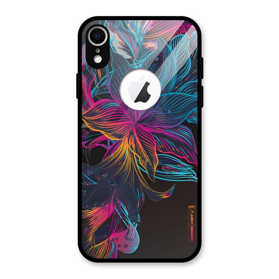 Multi-Colour Flowers Glass Back Case for iPhone XR Logo Cut