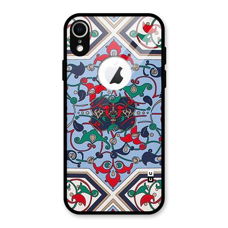 Multi Block Pattern Glass Back Case for iPhone XR Logo Cut