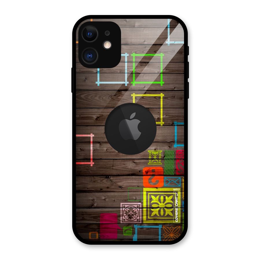 Multicolor Frame Design Glass Back Case for iPhone 11 Logo Cut