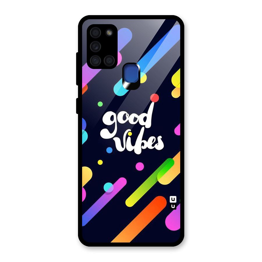 Multicolor Good Vibing Glass Back Case for Galaxy A21s
