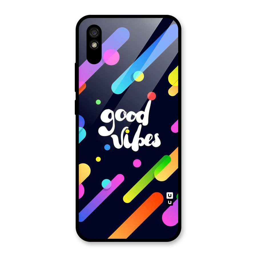 Multicolor Good Vibing Glass Back Case for Redmi 9A