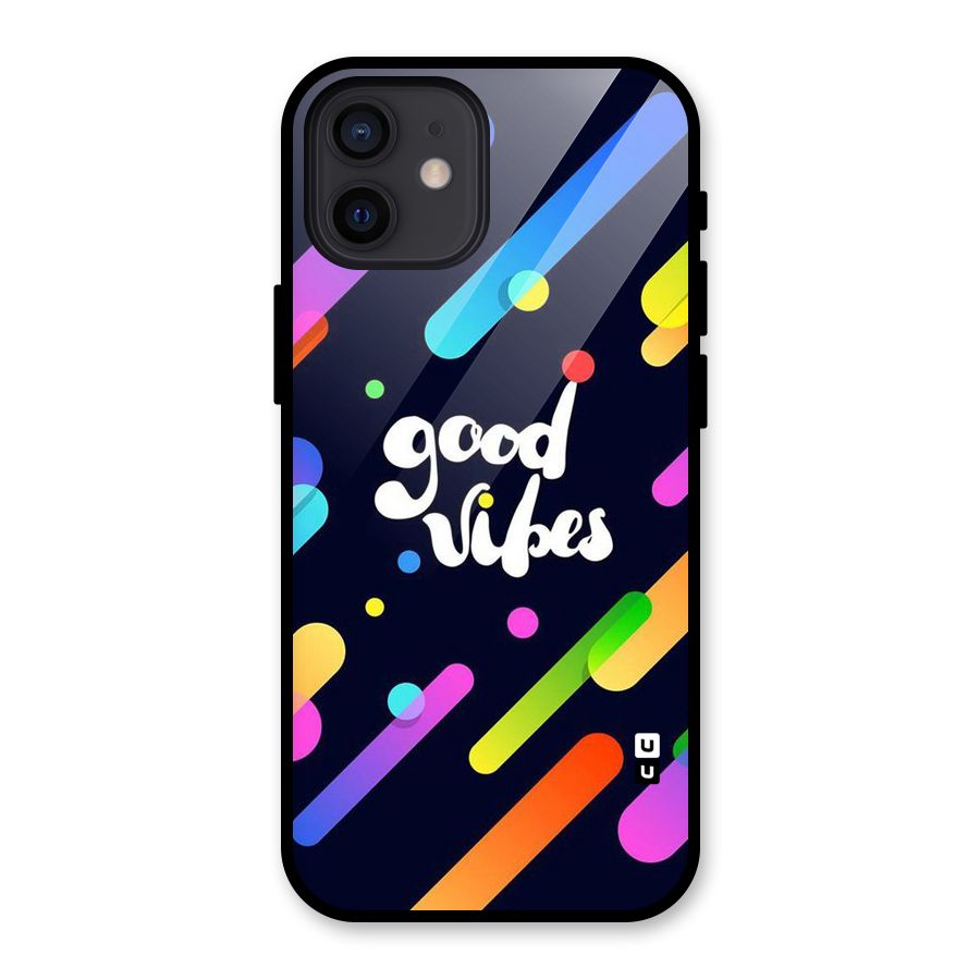 Multicolor Good Vibing Glass Back Case for iPhone 12
