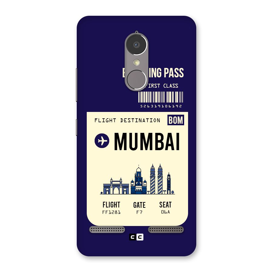 Mumbai Boarding Pass Back Case for Lenovo K6