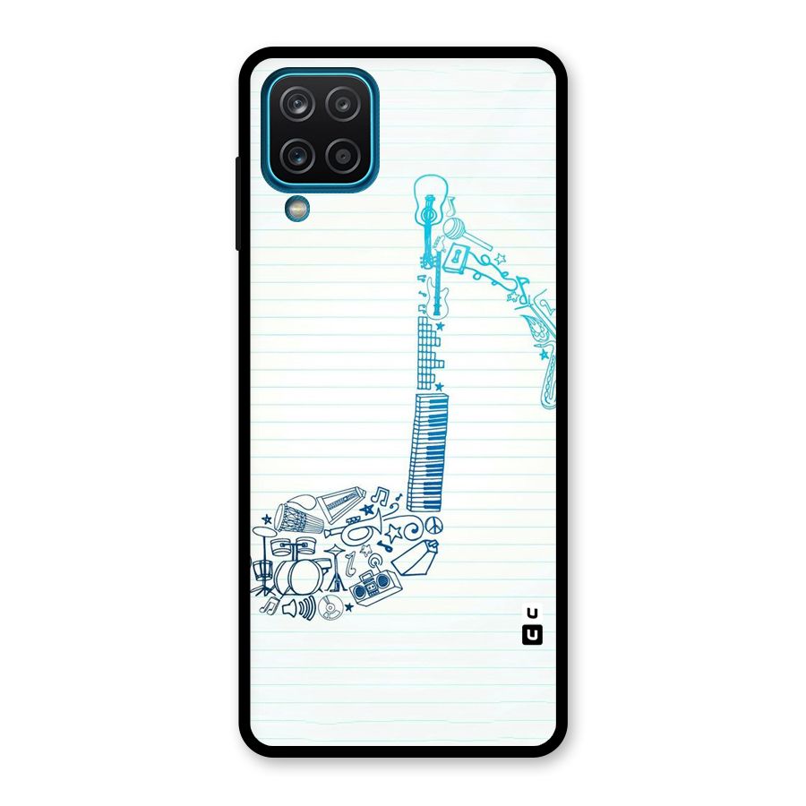 Music Note Design Glass Back Case for Galaxy A12