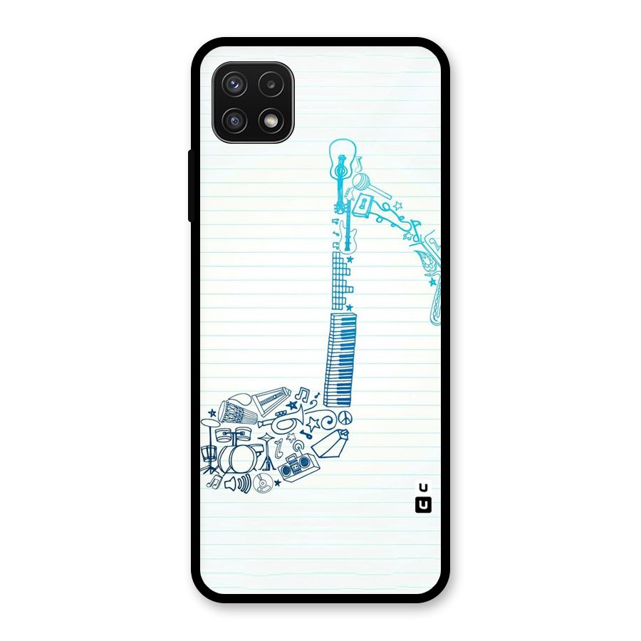Music Note Design Glass Back Case for Galaxy A22 5G