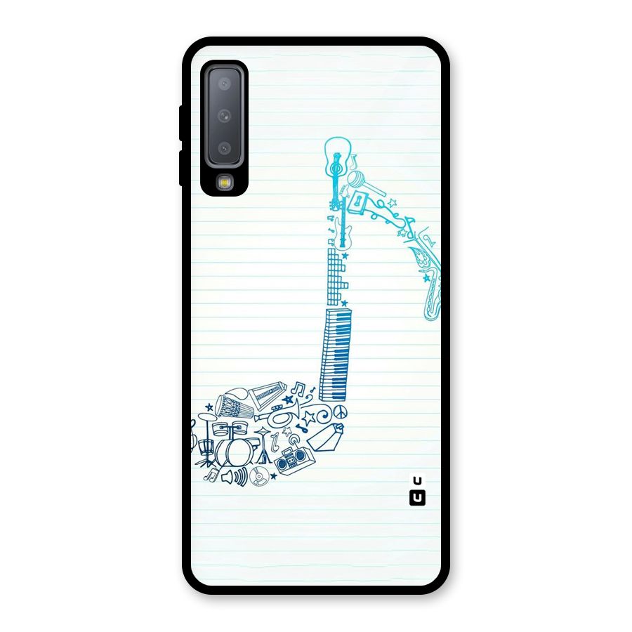 Music Note Design Glass Back Case for Galaxy A7 (2018)