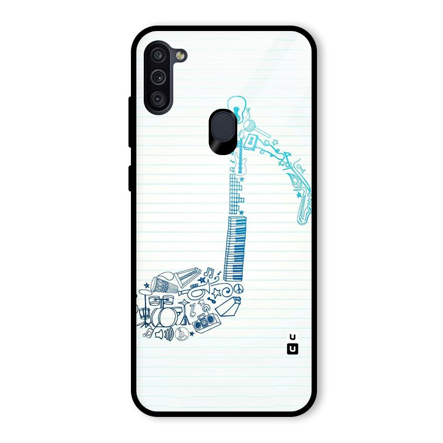 Music Note Design Glass Back Case for Galaxy M11