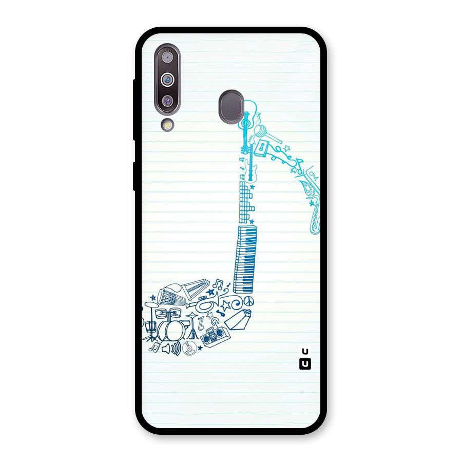 Music Note Design Glass Back Case for Galaxy M30
