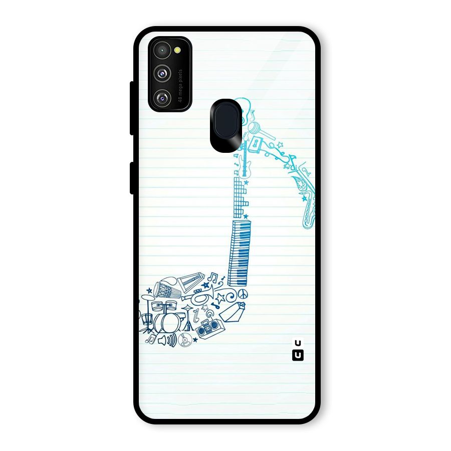 Music Note Design Glass Back Case for Galaxy M30s