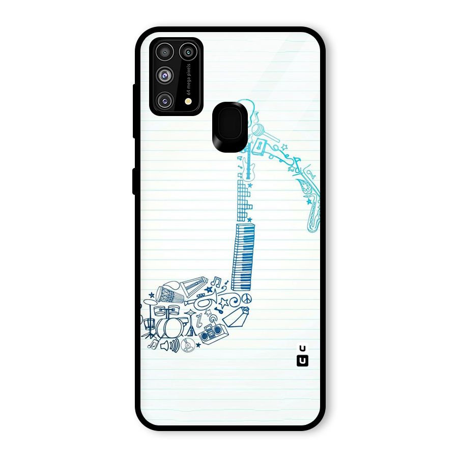 Music Note Design Glass Back Case for Galaxy M31