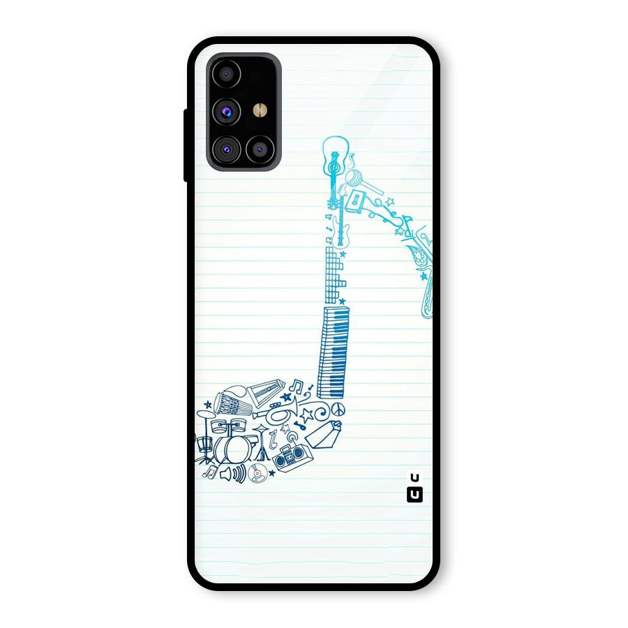 Music Note Design Glass Back Case for Galaxy M31s