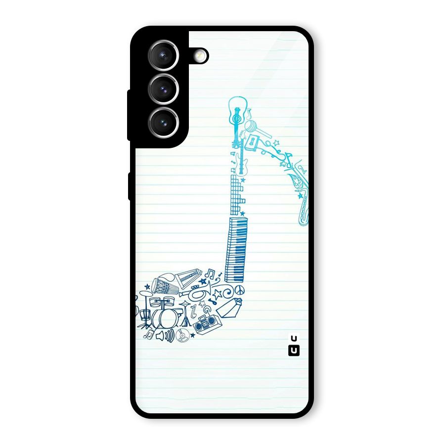 Music Note Design Glass Back Case for Galaxy S21 5G