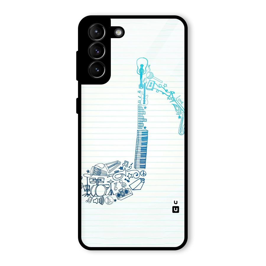 Music Note Design Glass Back Case for Galaxy S21 Plus