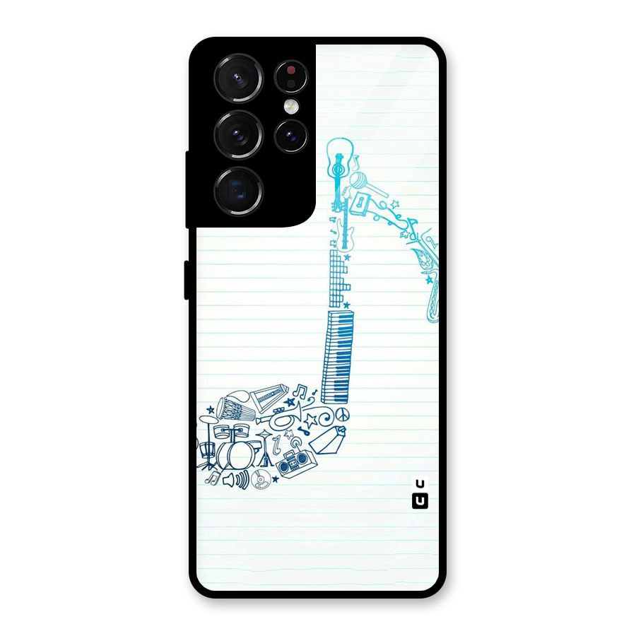 Music Note Design Glass Back Case for Galaxy S21 Ultra 5G