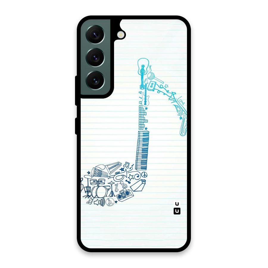Music Note Design Glass Back Case for Galaxy S22 5G