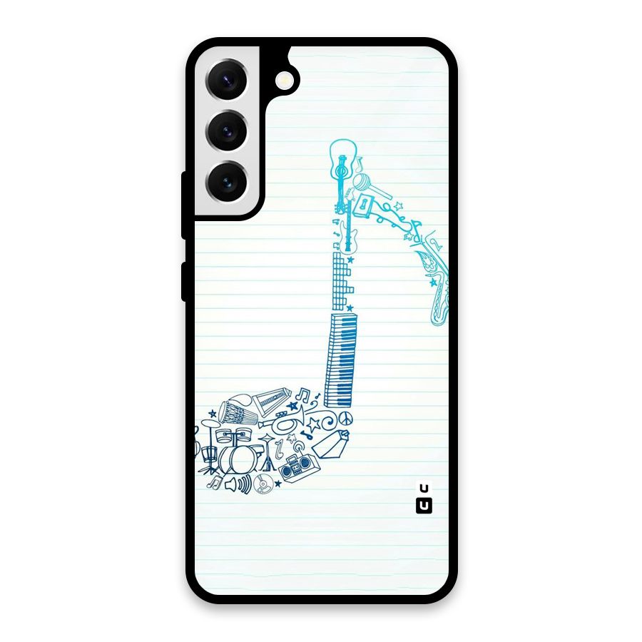 Music Note Design Glass Back Case for Galaxy S22 Plus 5G