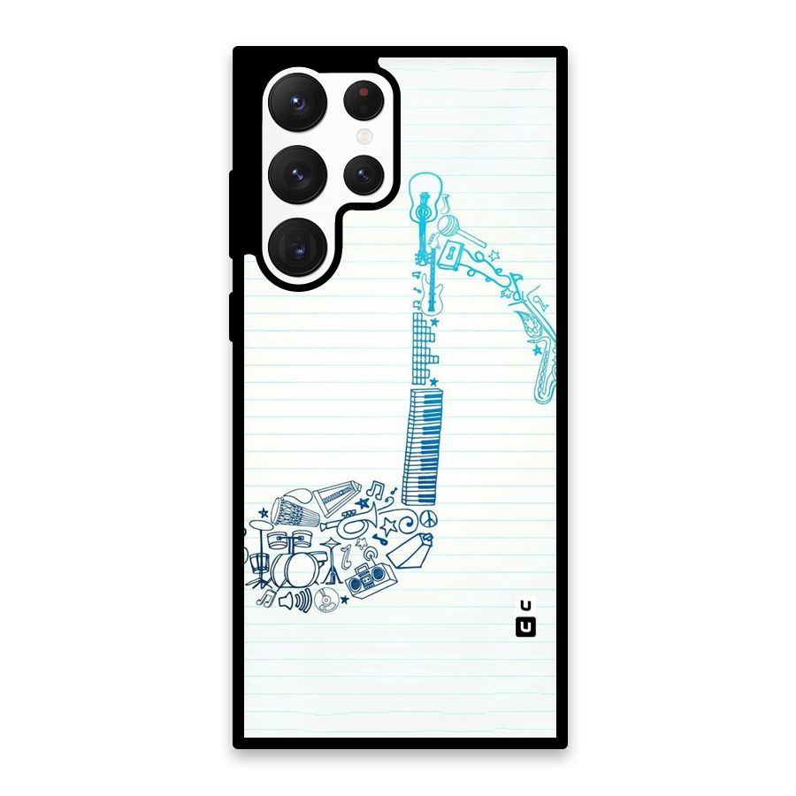 Music Note Design Glass Back Case for Galaxy S22 Ultra 5G