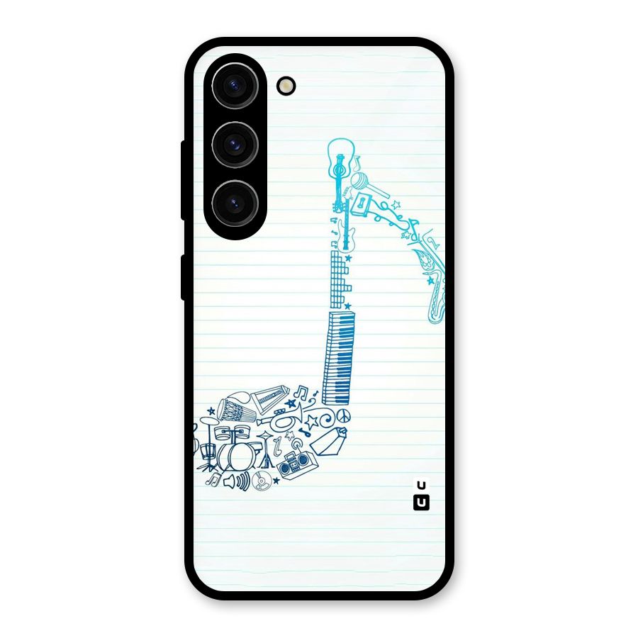 Music Note Design Glass Back Case for Galaxy S23