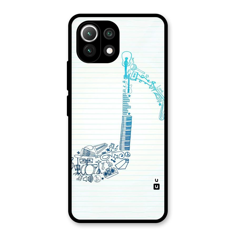 Music Note Design Glass Back Case for Mi 11 Lite