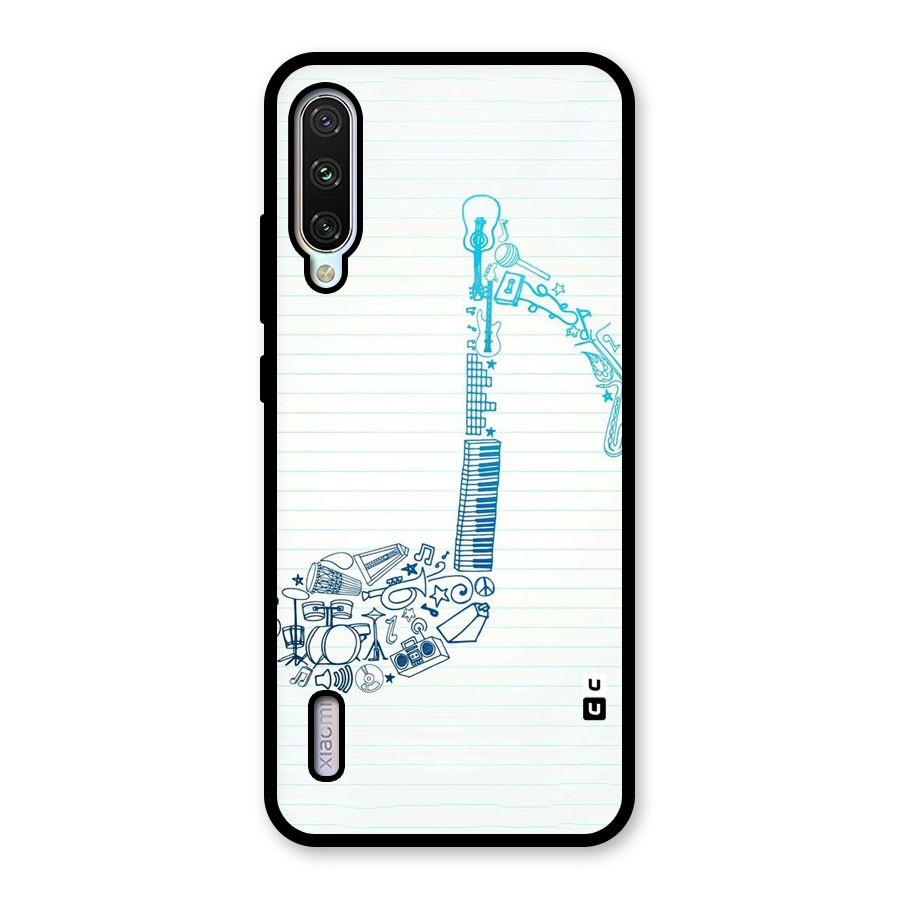 Music Note Design Glass Back Case for Mi A3
