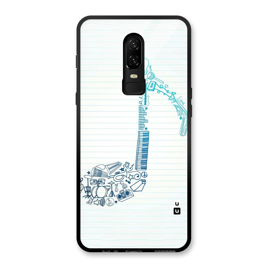 Music Note Design Glass Back Case for OnePlus 6