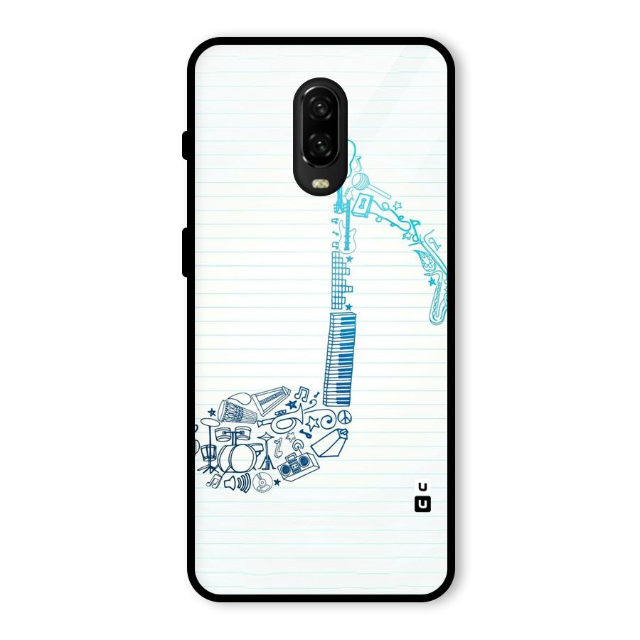 Music Note Design Glass Back Case for OnePlus 6T