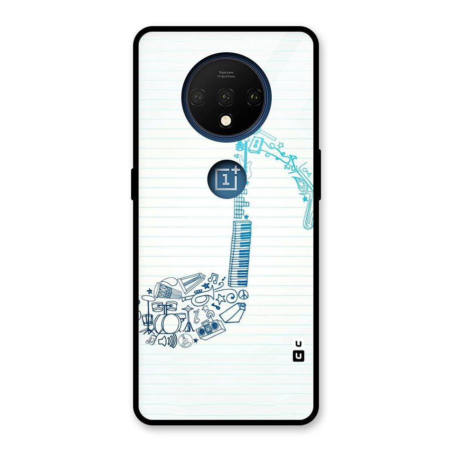 Music Note Design Glass Back Case for OnePlus 7T