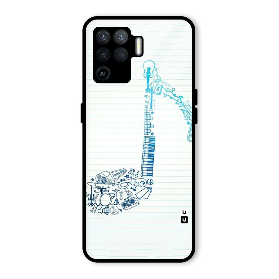 Music Note Design Glass Back Case for Oppo F19 Pro