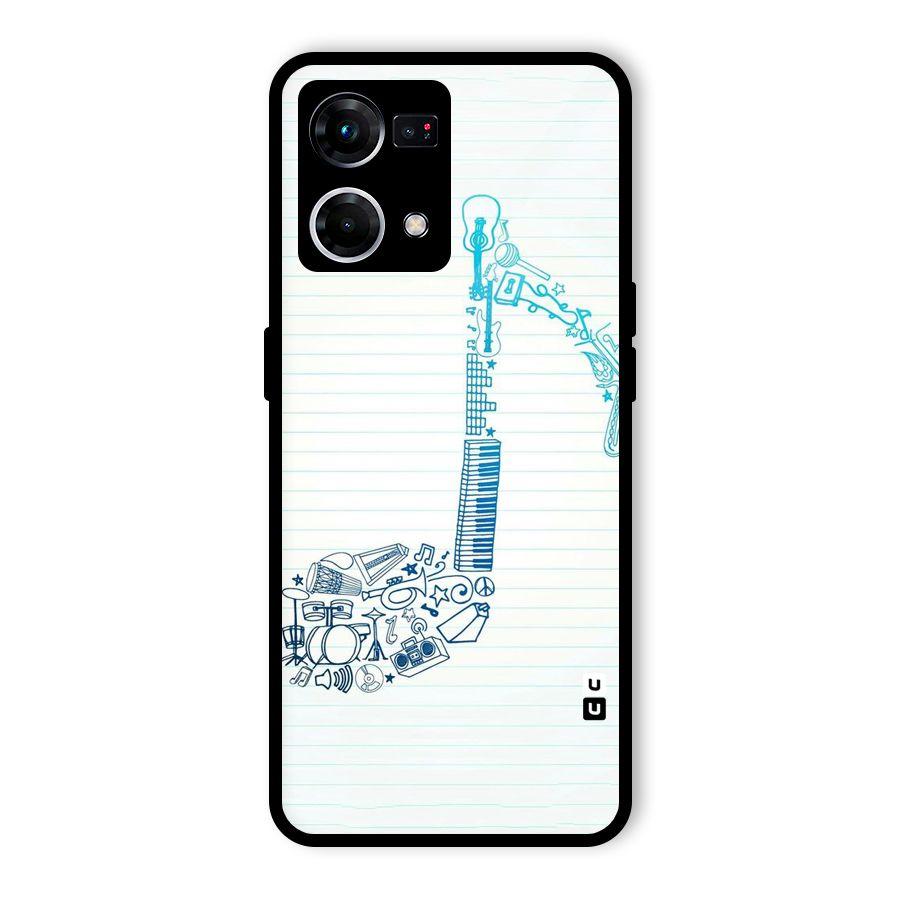 Music Note Design Glass Back Case for Oppo F21 Pro 4G