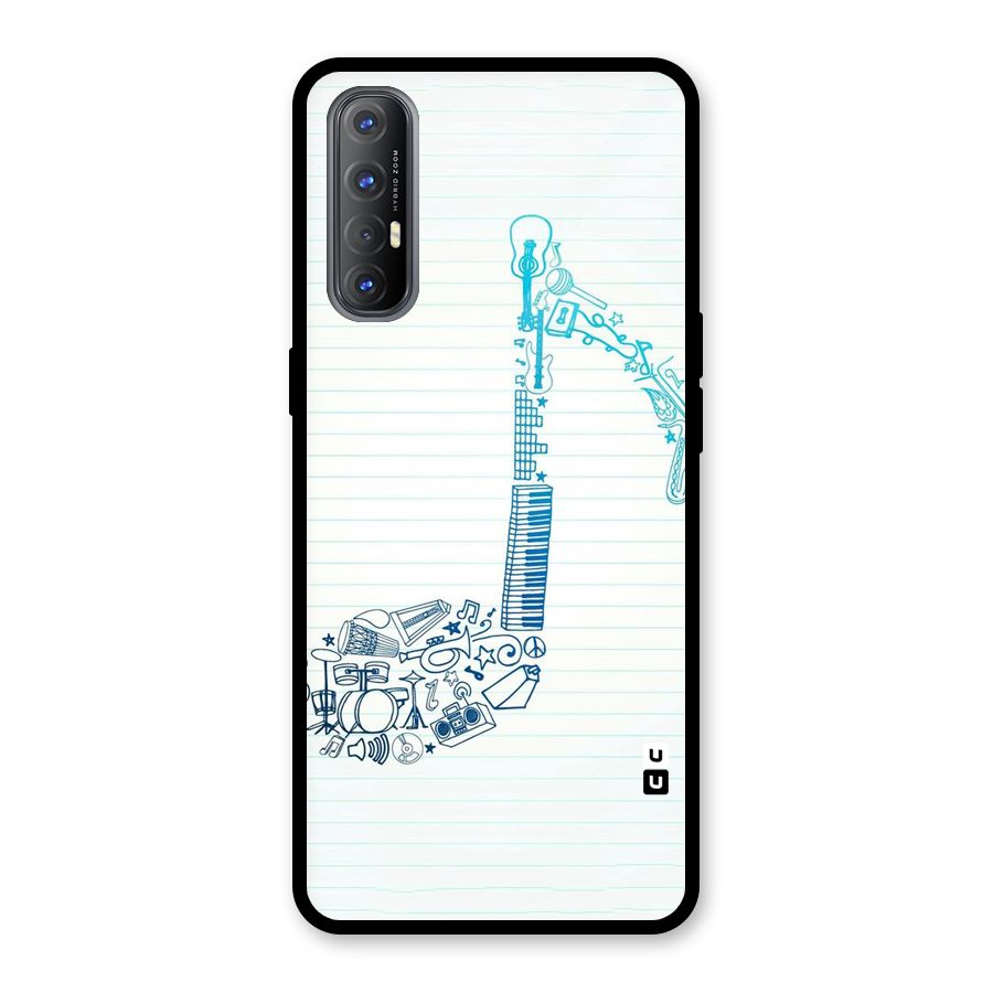 Music Note Design Glass Back Case for Oppo Reno3 Pro