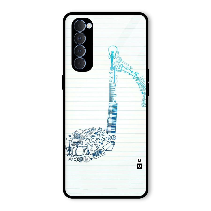 Music Note Design Glass Back Case for Oppo Reno4 Pro