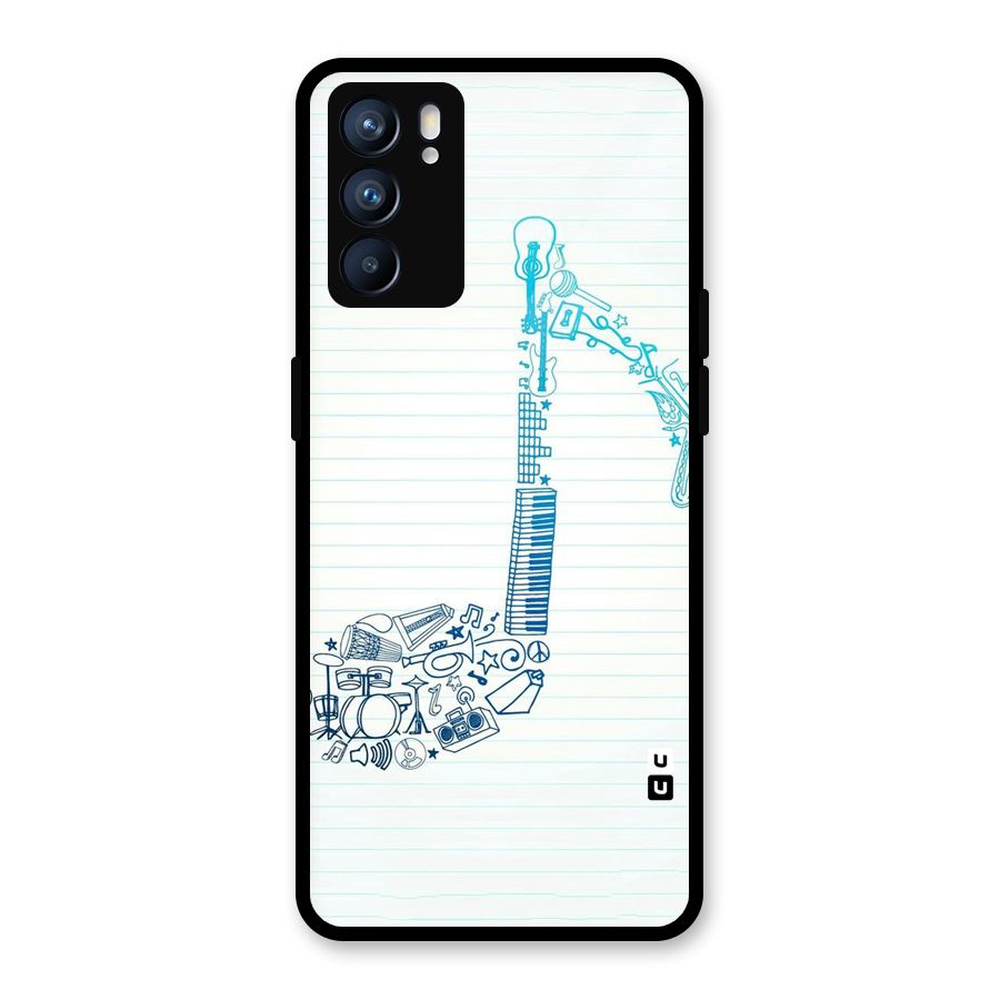 Music Note Design Glass Back Case for Oppo Reno6 5G