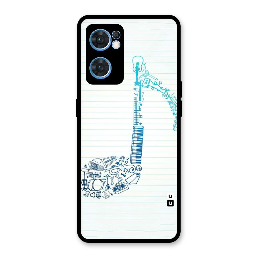 Music Note Design Glass Back Case for Oppo Reno7 5G