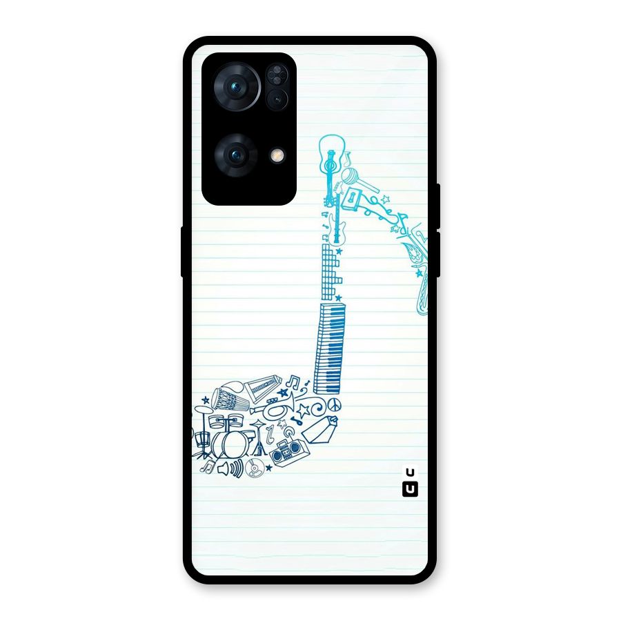 Music Note Design Glass Back Case for Oppo Reno7 Pro 5G