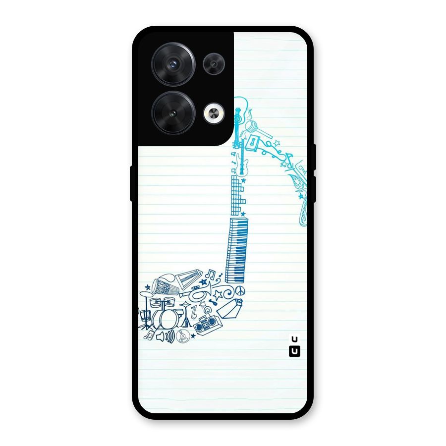Music Note Design Glass Back Case for Oppo Reno8 5G