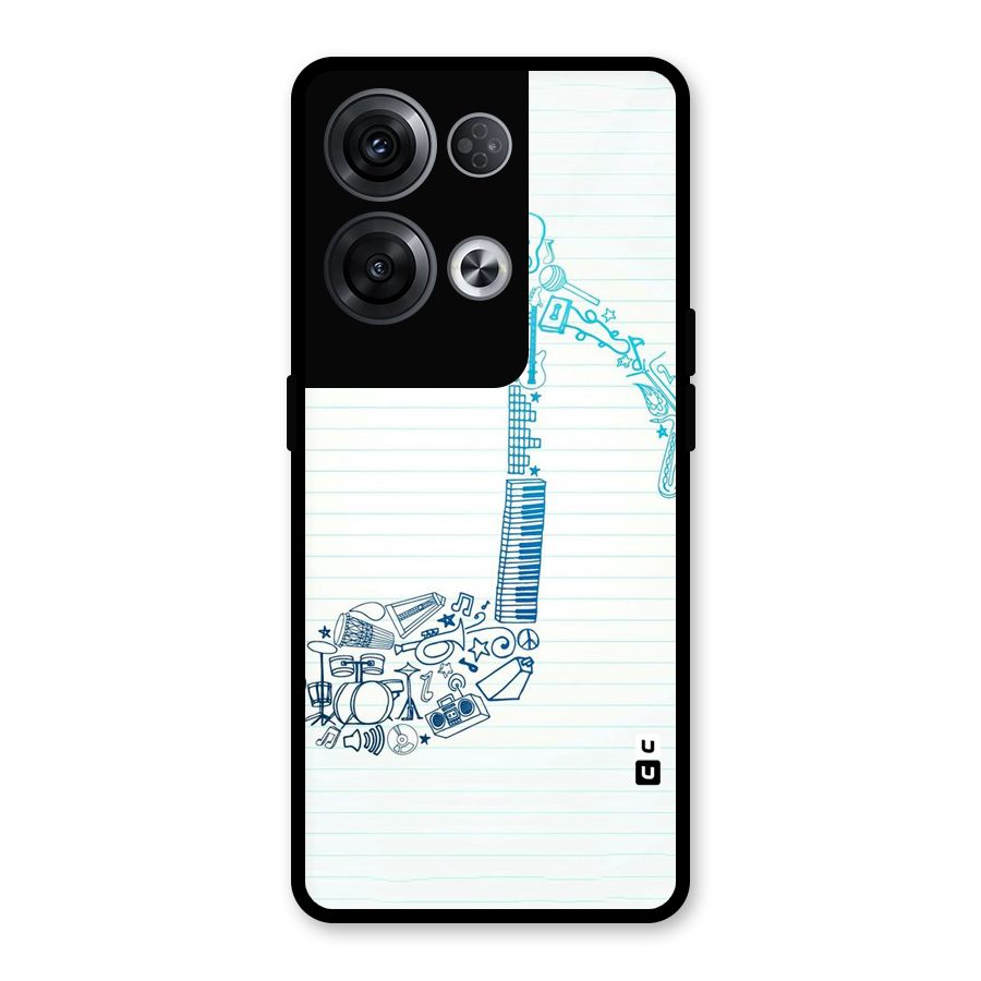 Music Note Design Glass Back Case for Oppo Reno8 Pro 5G