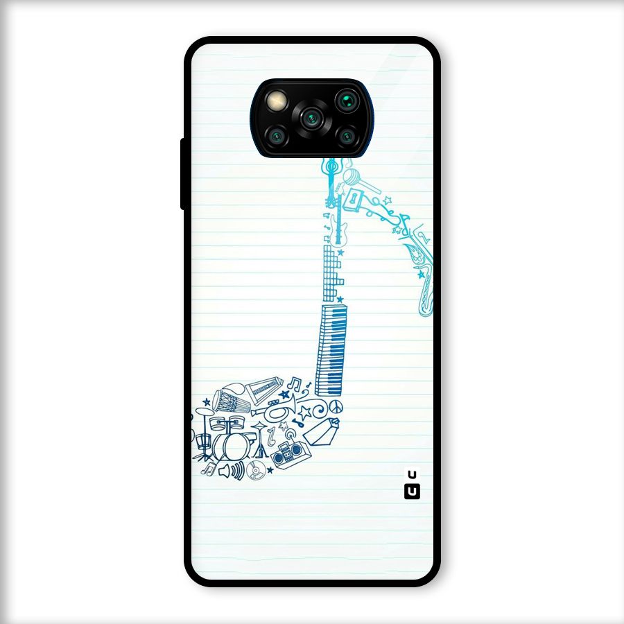 Music Note Design Glass Back Case for Poco X3
